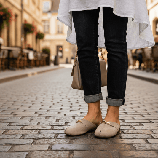 Mules slip on metálicos con hebilla