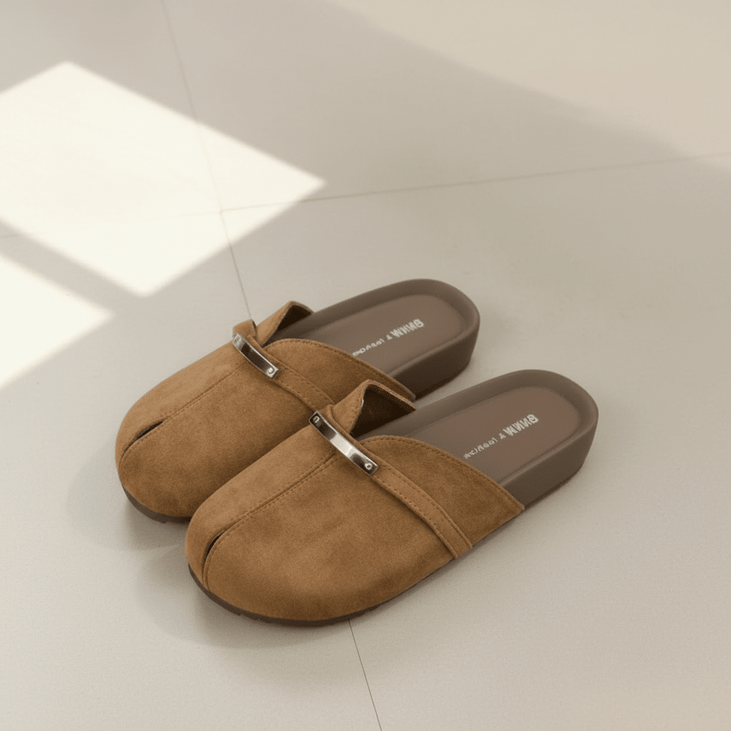 Mules slip on metálicos con hebilla