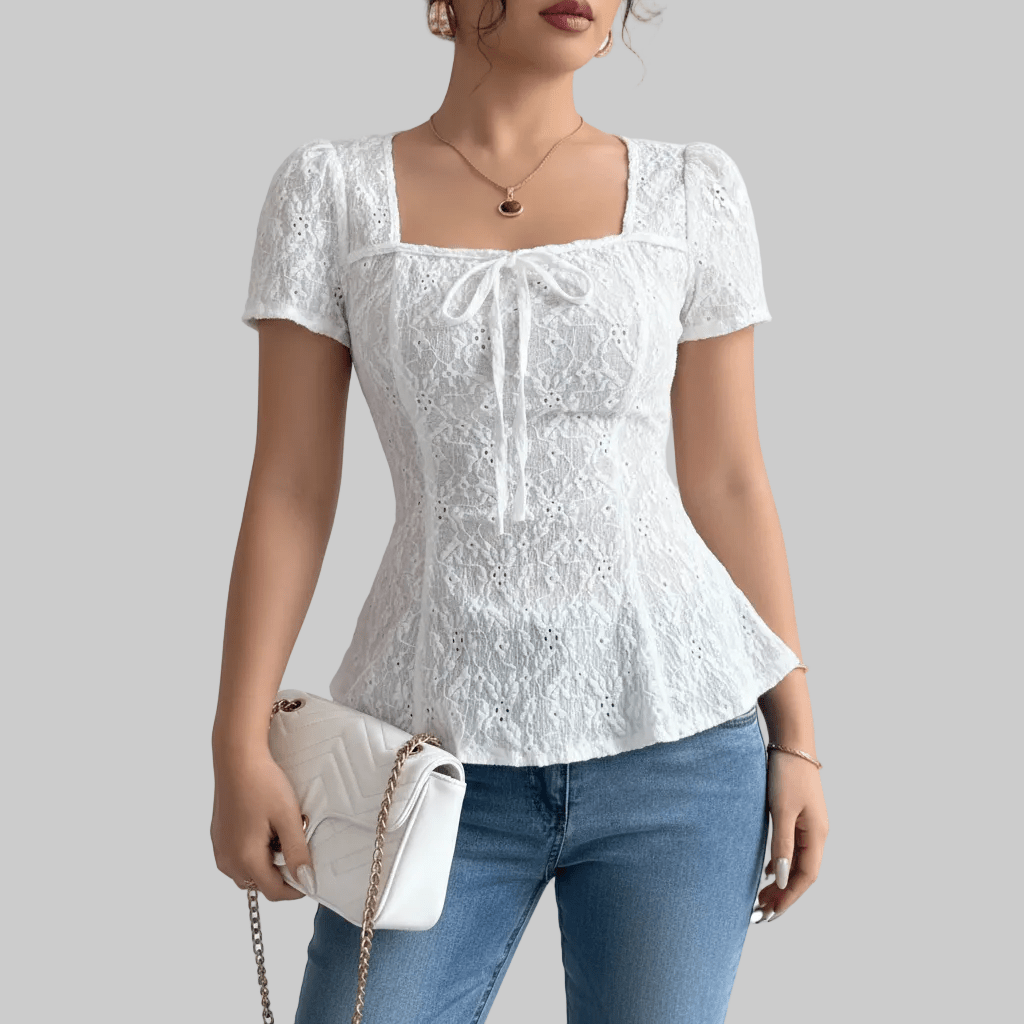 Chic Jacquard Top Puff Sleeve