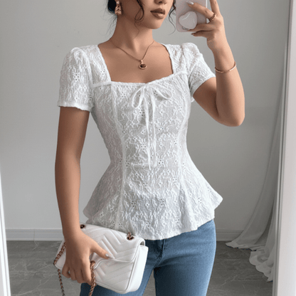 Chic Jacquard Top Puff Sleeve