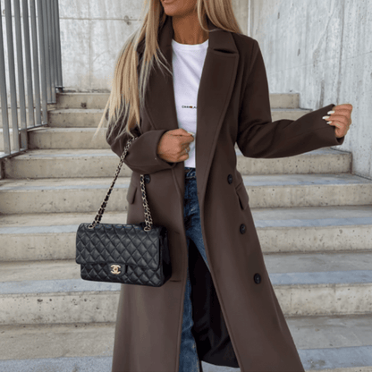 Polished Wool Coat Double Breasted with Belt