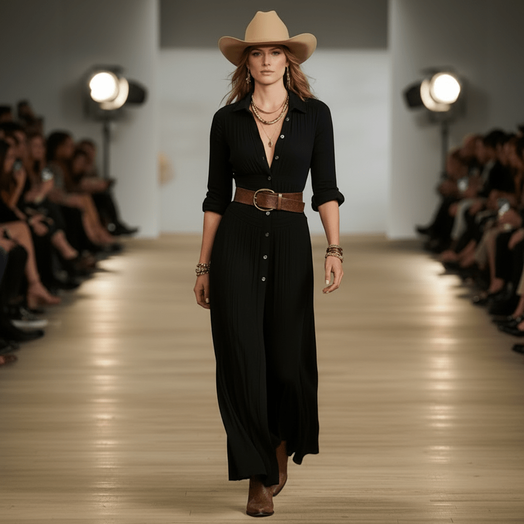 Western Maxi Dress With Defined Waist