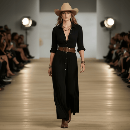 Western Maxi Dress With Defined Waist