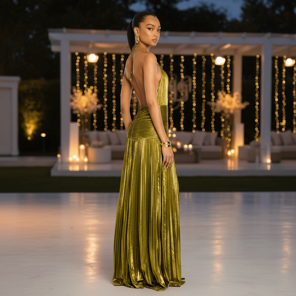 Pleated Evening Maxi Dress