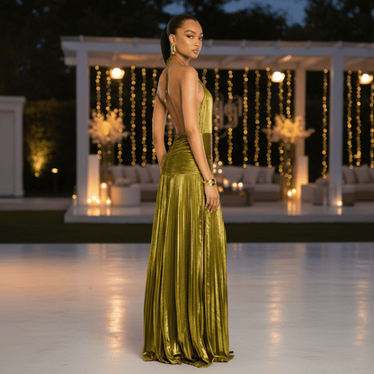 Pleated Evening Maxi Dress