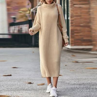 Quinn | Women's Chunky Ribbed Turtleneck Midi Dress