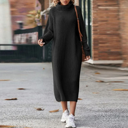 Quinn | Women's Chunky Ribbed Turtleneck Midi Dress