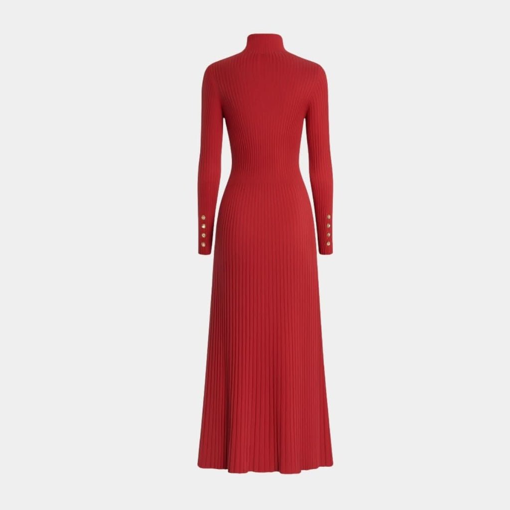 Pleated Turtleneck Midi Dress