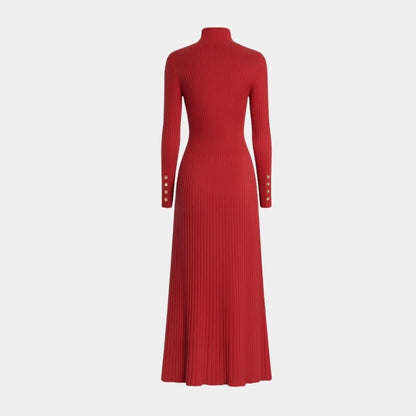Pleated Turtleneck Midi Dress