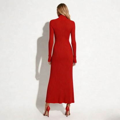 Pleated Turtleneck Midi Dress