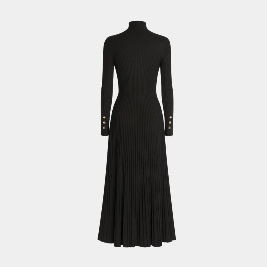 Pleated Turtleneck Midi Dress