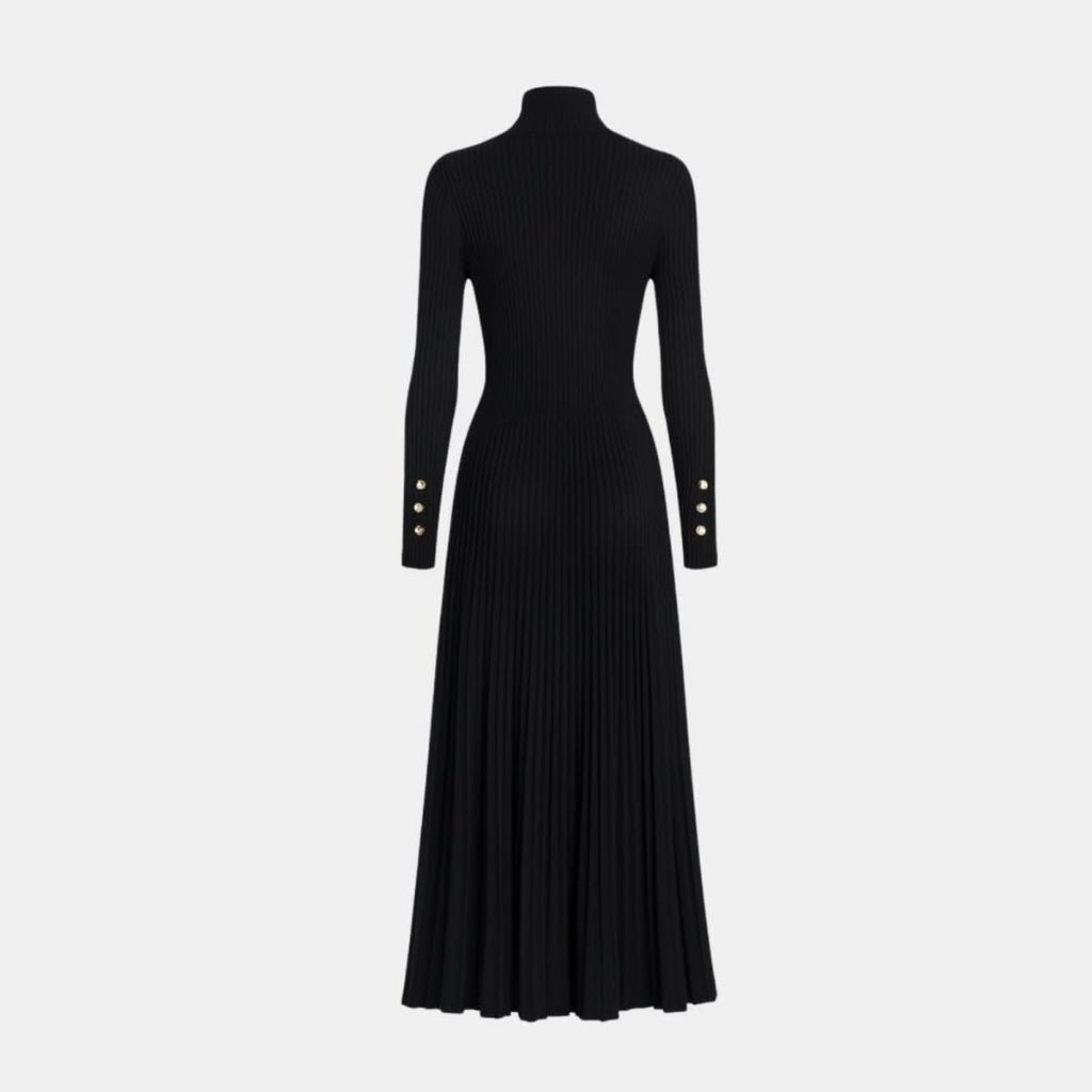 Pleated Turtleneck Midi Dress