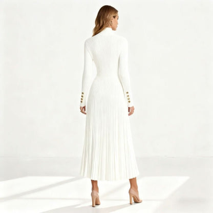 Pleated Turtleneck Midi Dress