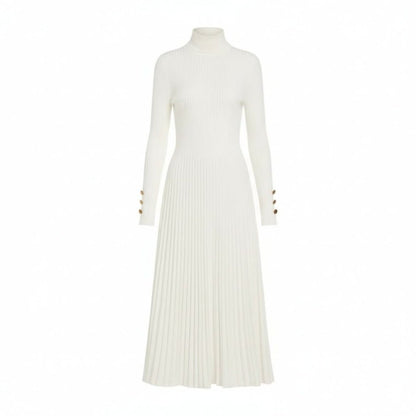 Pleated Turtleneck Midi Dress