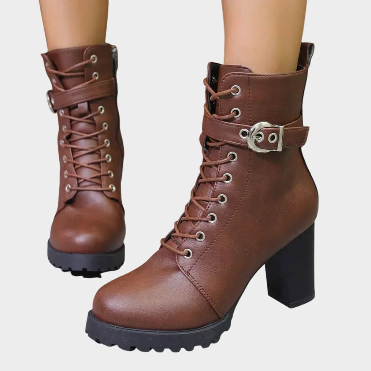 Lace-Up Block Heel Ankle Boots