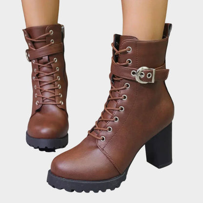 Lace-Up Block Heel Ankle Boots