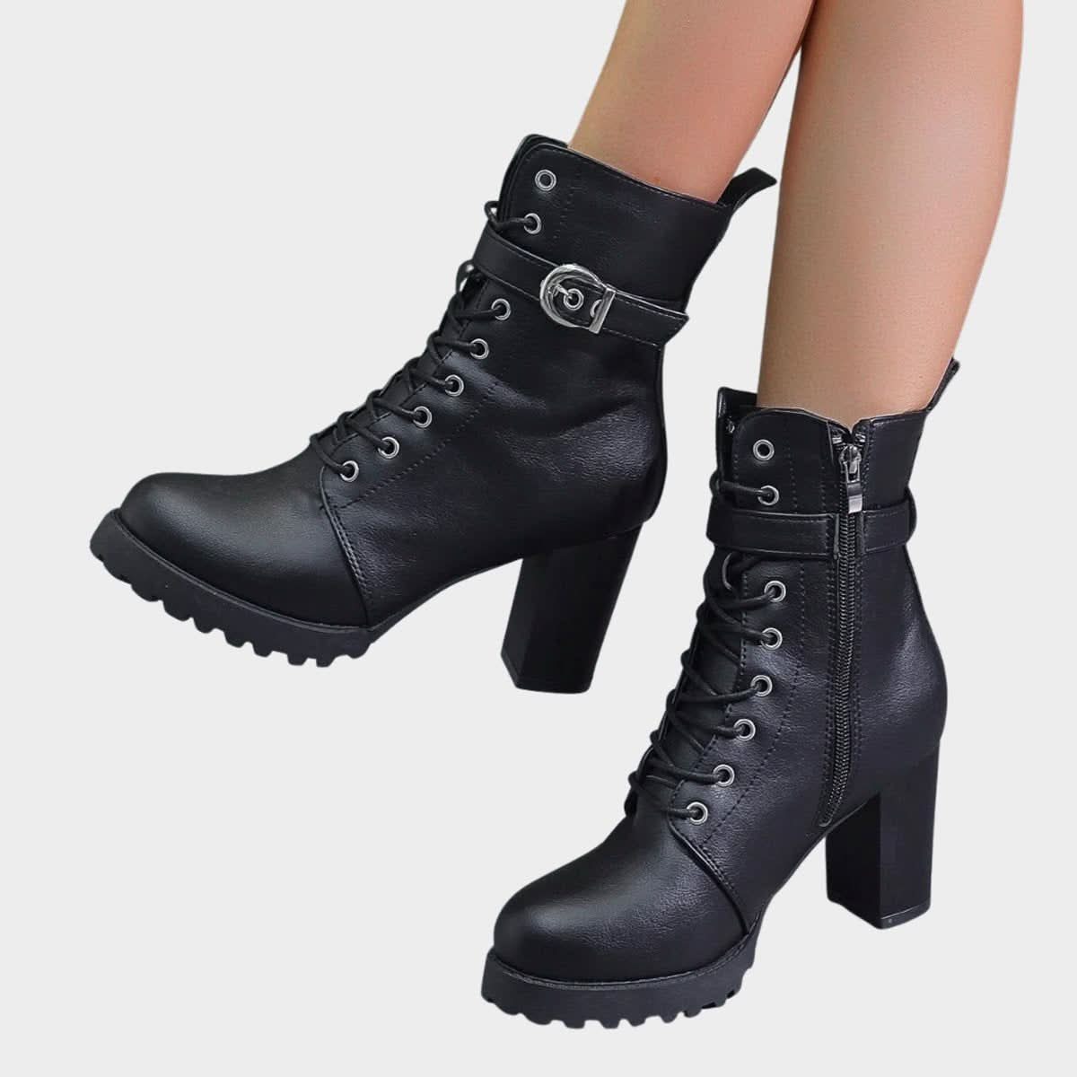 Lace-Up Block Heel Ankle Boots