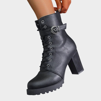 Lace-Up Block Heel Ankle Boots