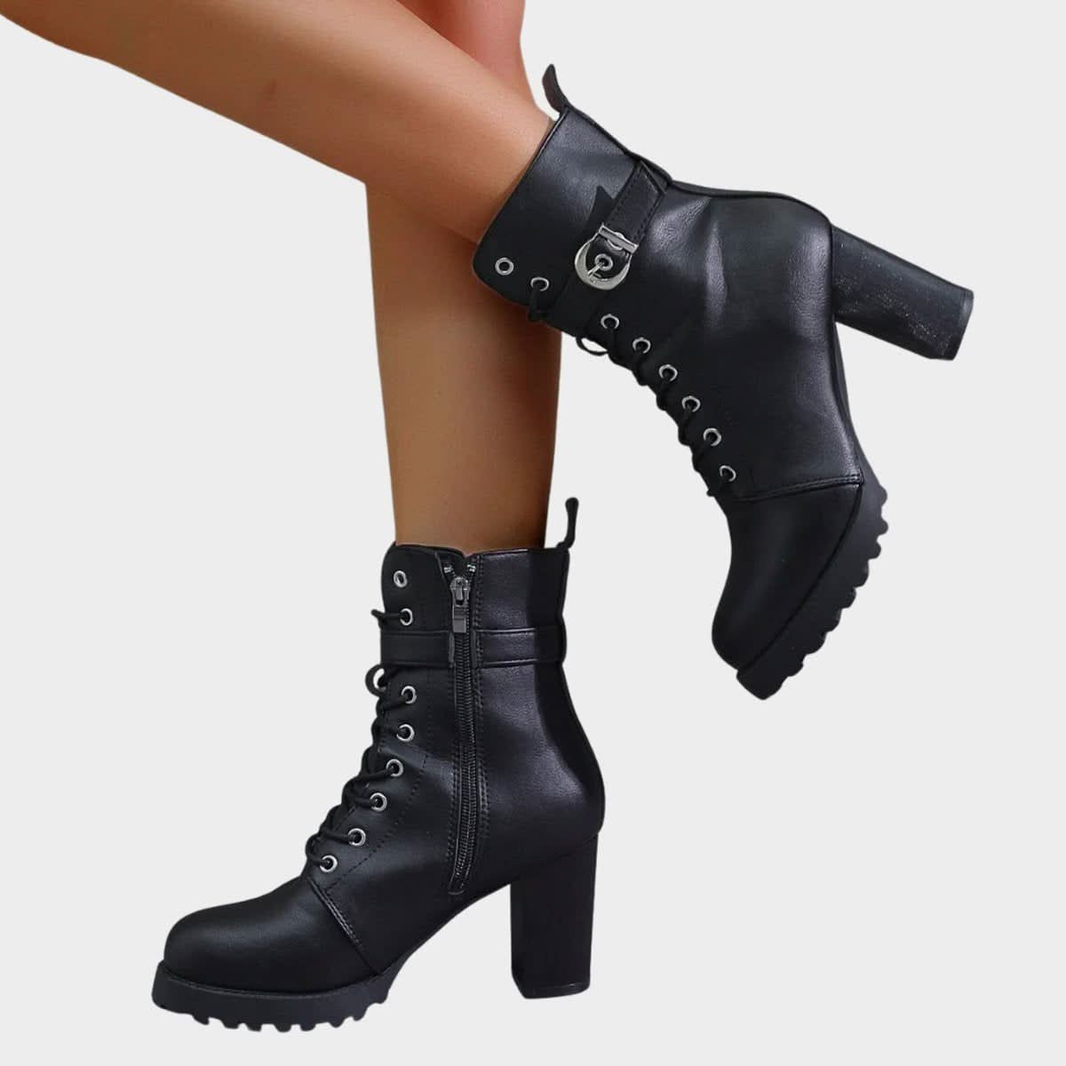 Lace-Up Block Heel Ankle Boots