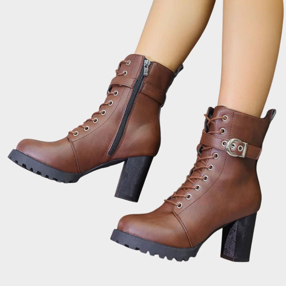 Lace-Up Block Heel Ankle Boots