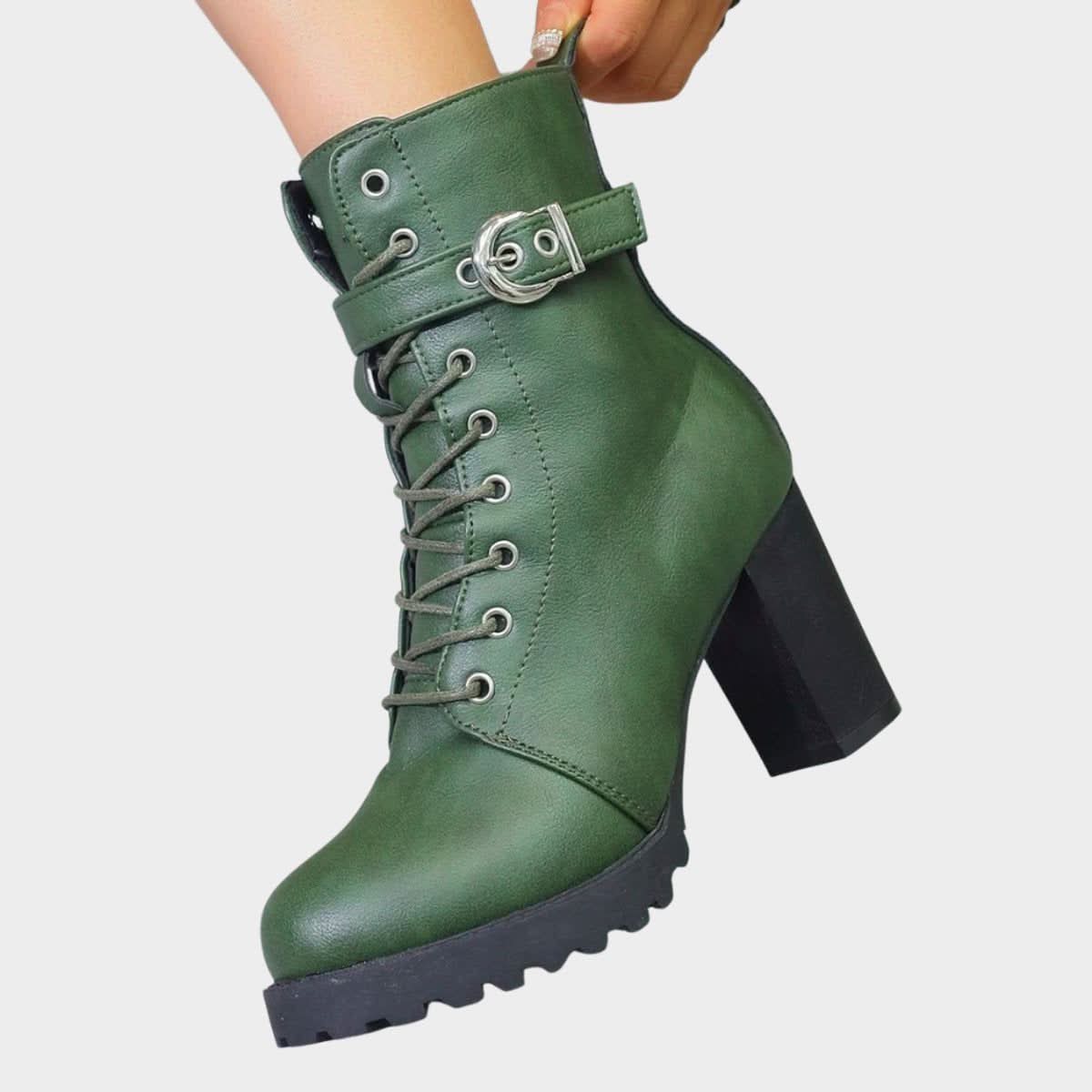 Lace-Up Block Heel Ankle Boots