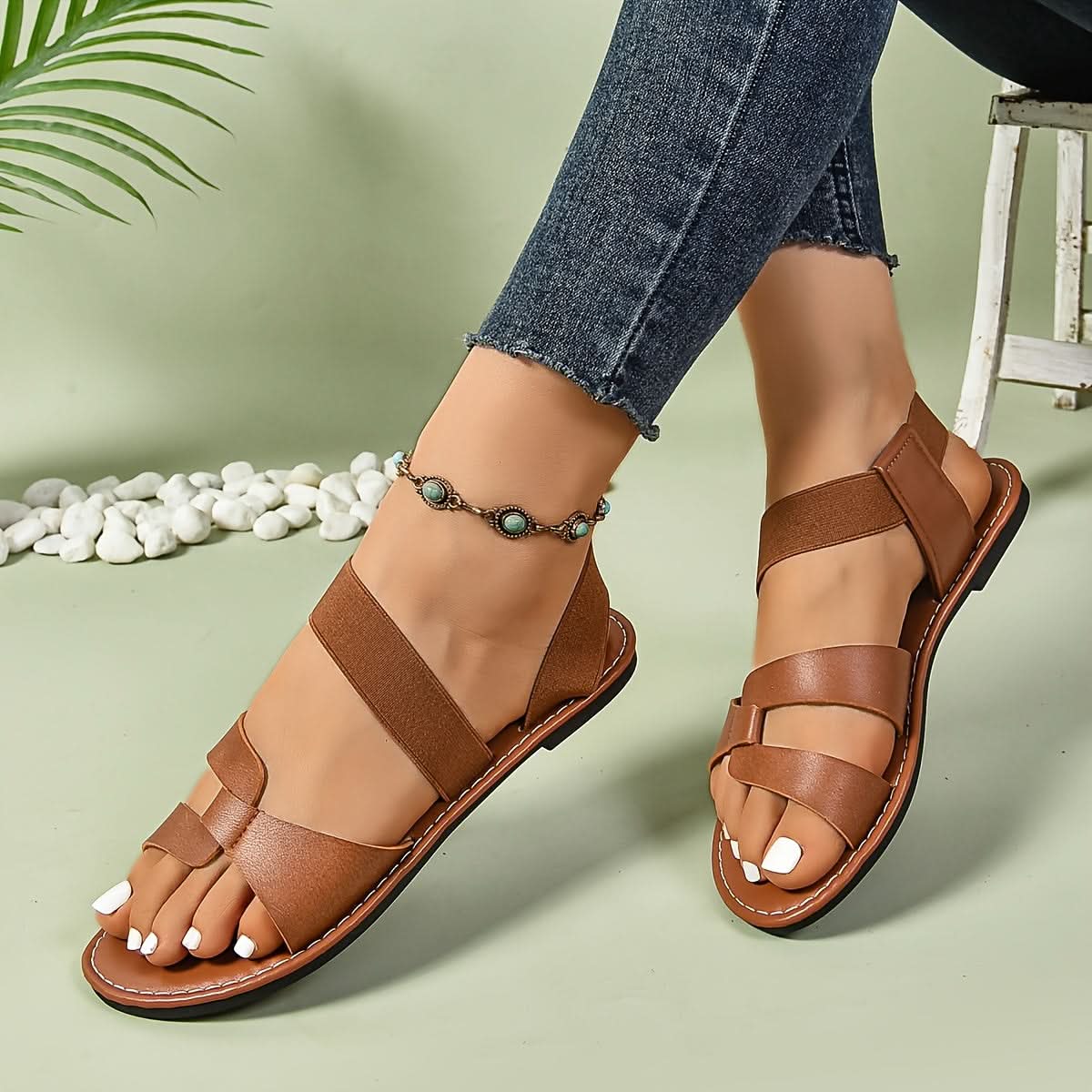 Open Toe Strap Flat Sandals