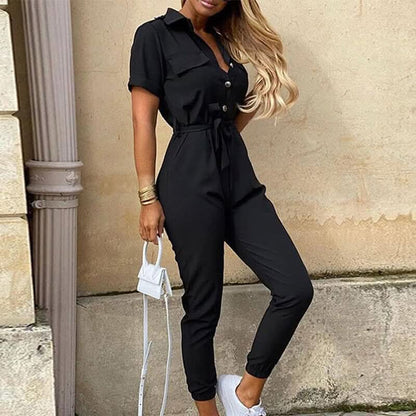Belted Short Sleeve Jumpsuit