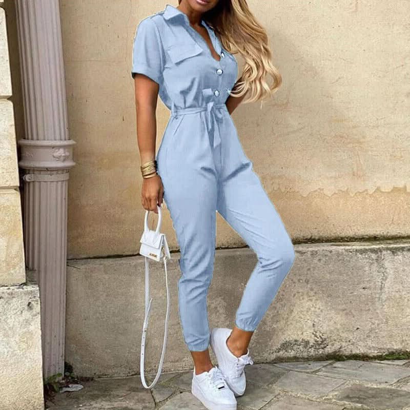 Belted Short Sleeve Jumpsuit