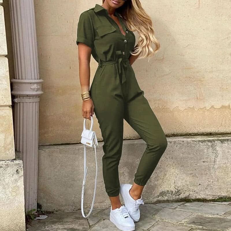 Belted Short Sleeve Jumpsuit