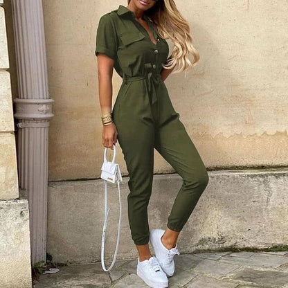 Belted Short Sleeve Jumpsuit