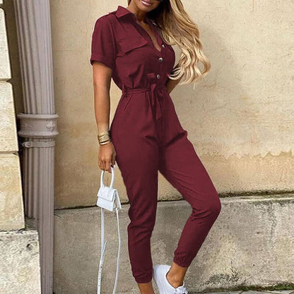 Belted Short Sleeve Jumpsuit