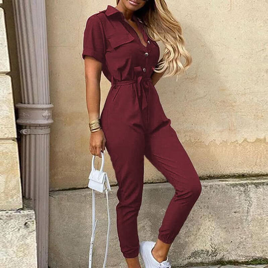 Belted Short Sleeve Jumpsuit