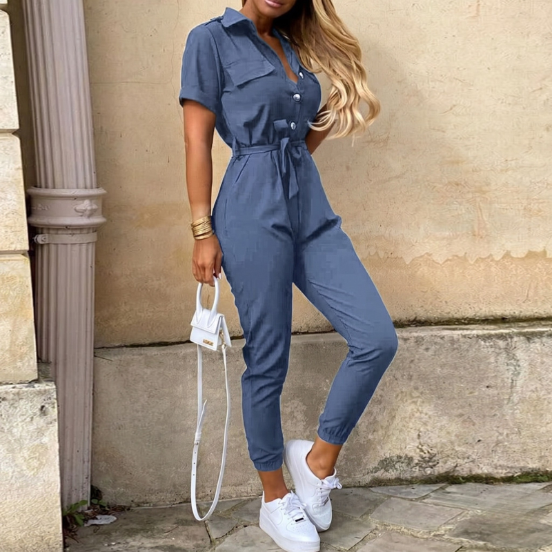 Belted Short Sleeve Jumpsuit