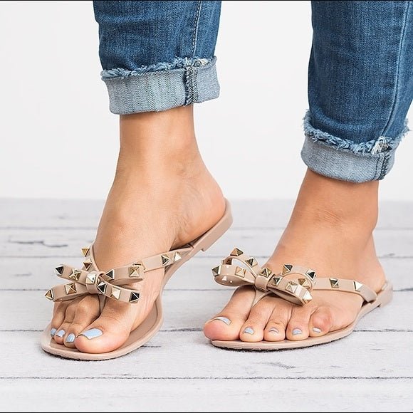 Gleaming Studded Jelly Bow Sandals