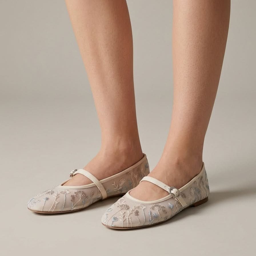 Bestickter Mary-Jane-Ballerina-Fetalschuhehe
