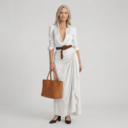 Long Sleeve Belted Shirt Maxi Dress