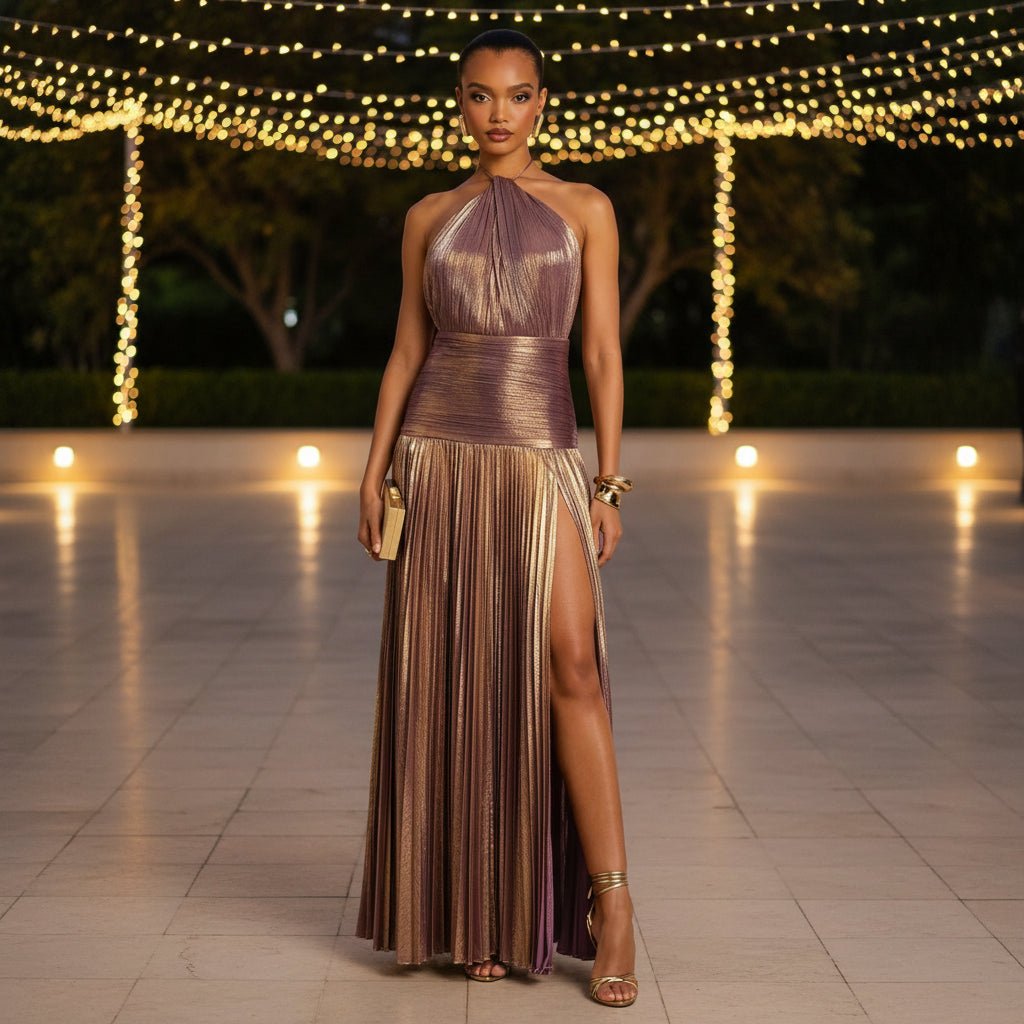 Pleated Evening Maxi Dress