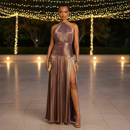 Pleated Evening Maxi Dress