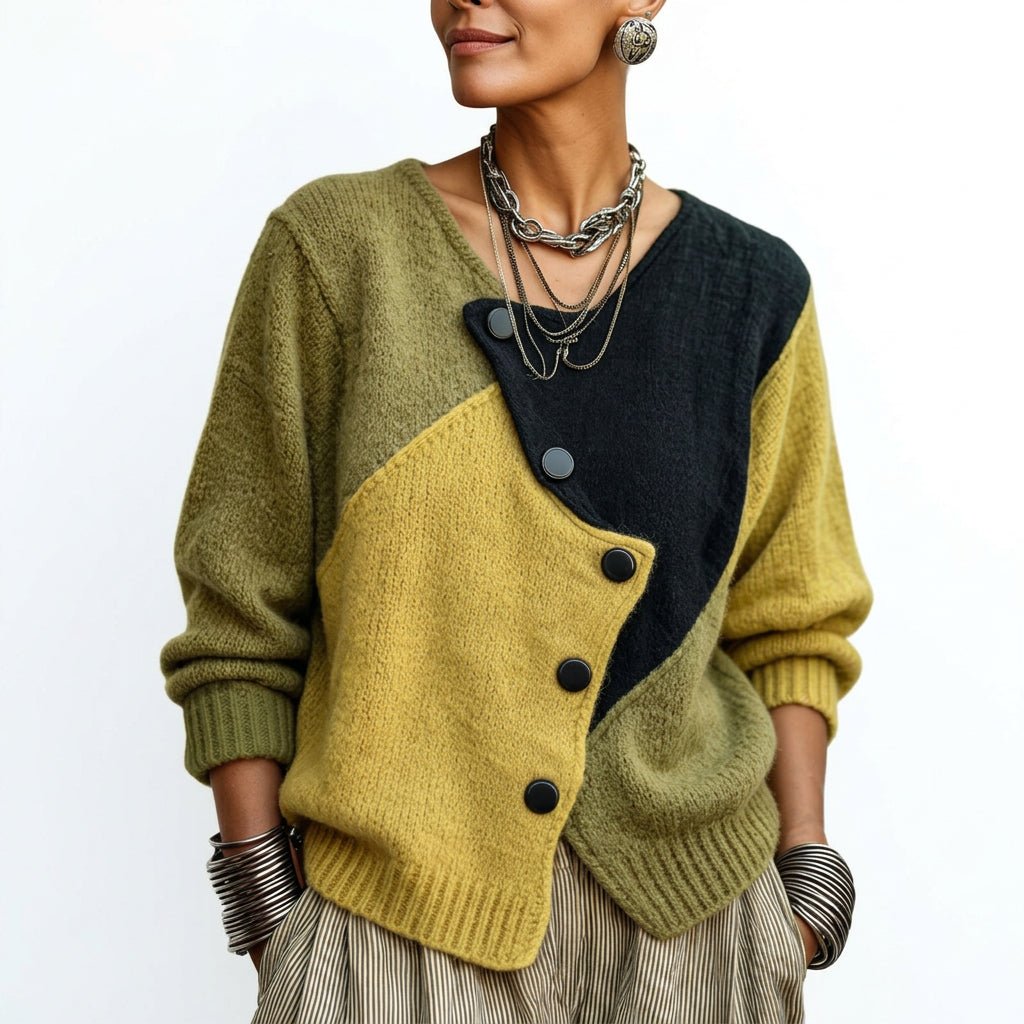Asymmetrical Button Relaxed Fit Sweater