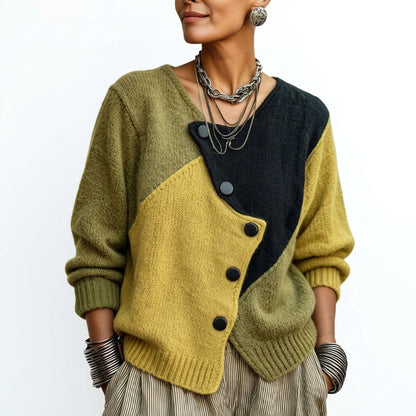 Asymmetrical Button Relaxed Fit Sweater