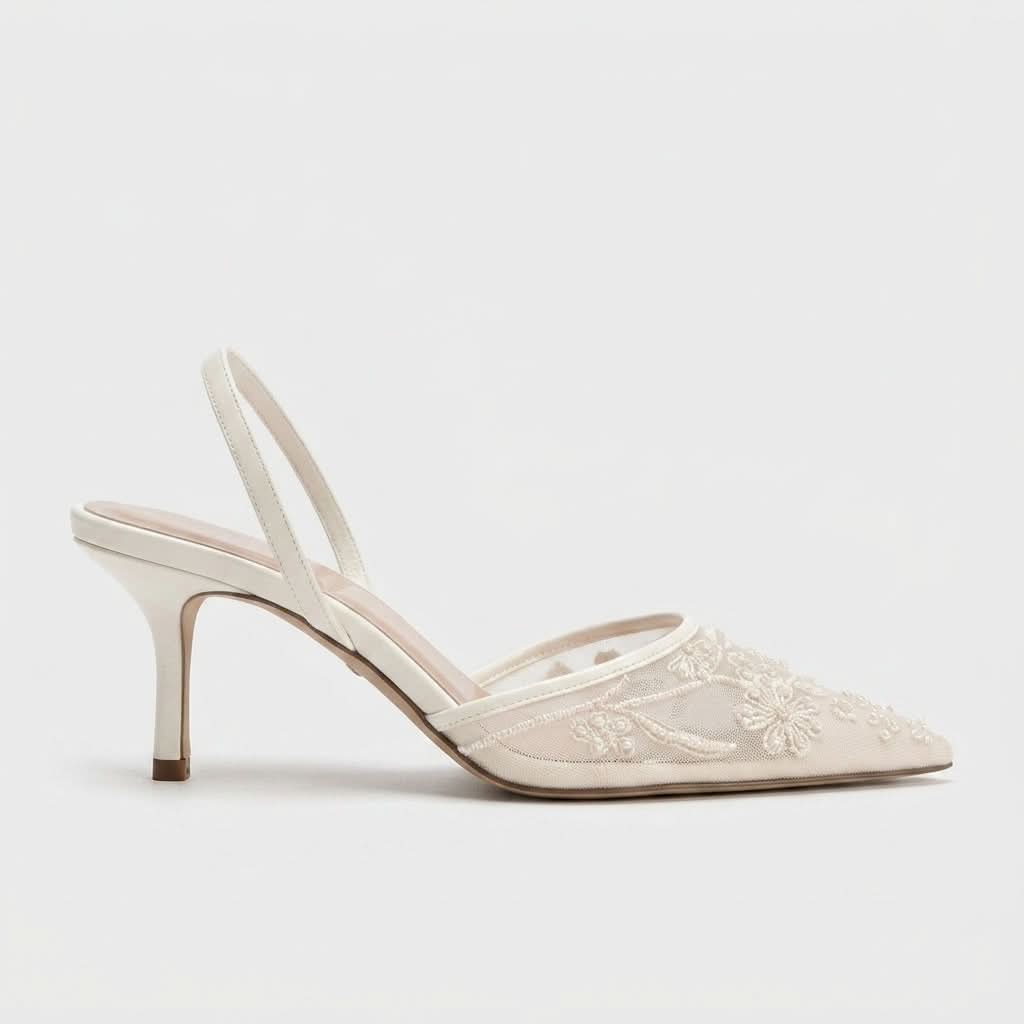 Embroidered Slingback Kitten Heel Footwear