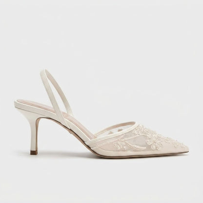 Embroidered Slingback Kitten Heel Footwear