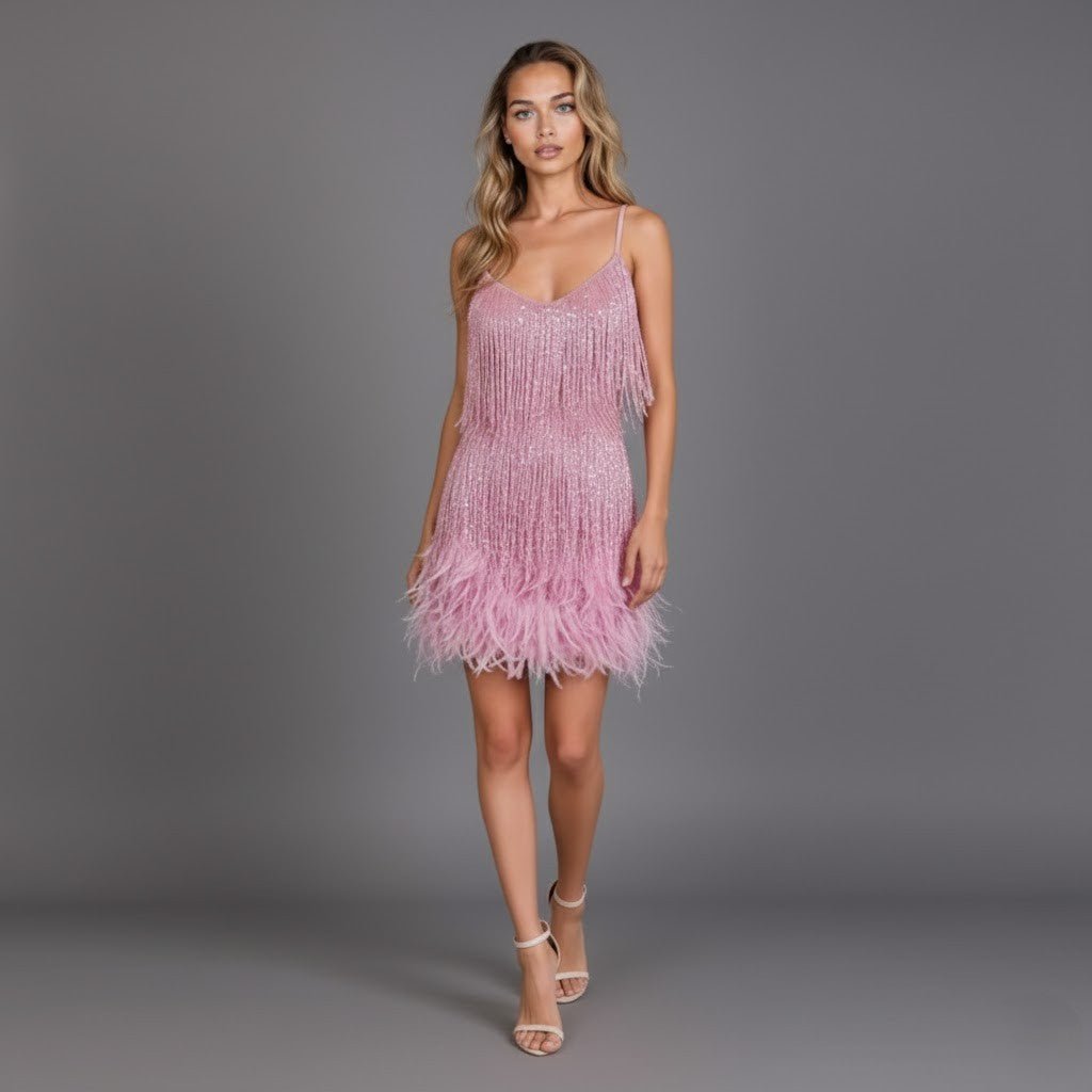 Glamorous Fringe Feather Mini Dress