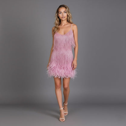 Glamorous Fringe Feather Mini Dress