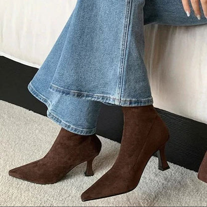 Pointed-Toe Block Heel Ankle Boots