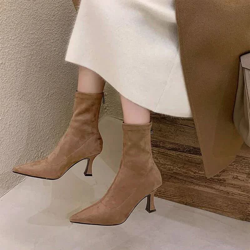 Pointed-Toe Block Heel Ankle Boots