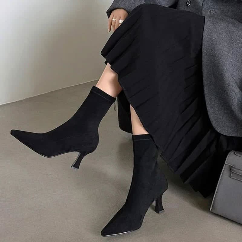 Pointed-Toe Block Heel Ankle Boots