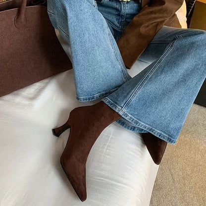 Pointed-Toe Block Heel Ankle Boots