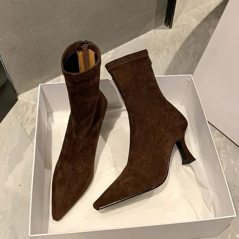 Pointed-Toe Block Heel Ankle Boots