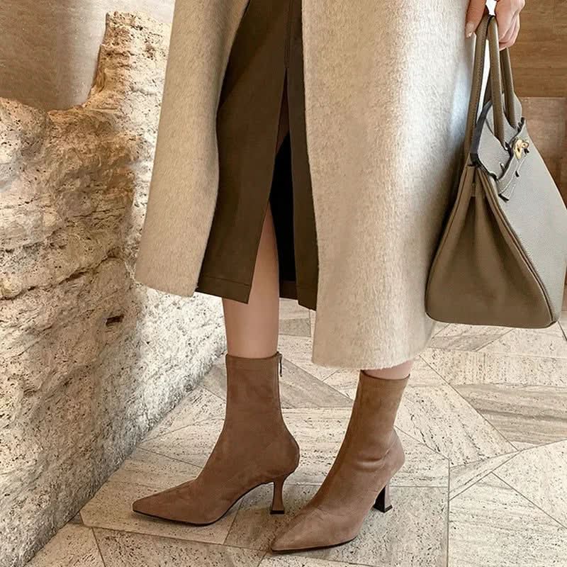 Pointed-Toe Block Heel Ankle Boots